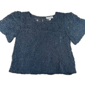 She + Sky Black Crochet Lace Top Large Textured Lined Monochrome Feminine Edge